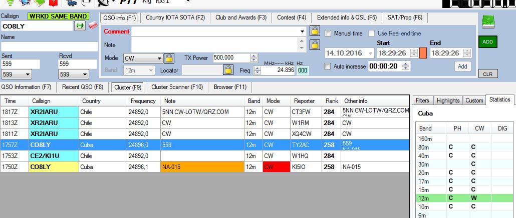 Cuba worked but not confirmed on 12m CW